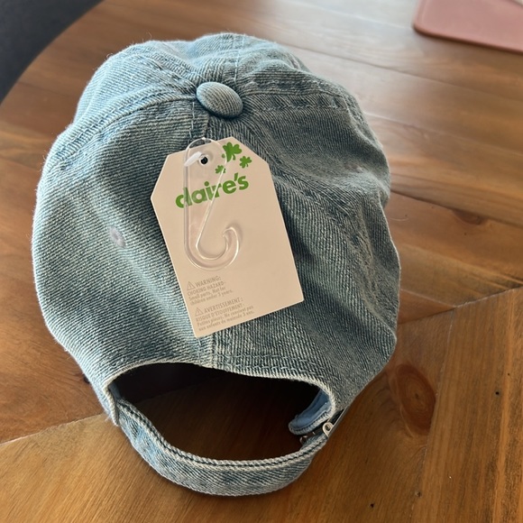Claire's Lucky Clover Distressed Denim Baseball Hat - Picture 3 of 7